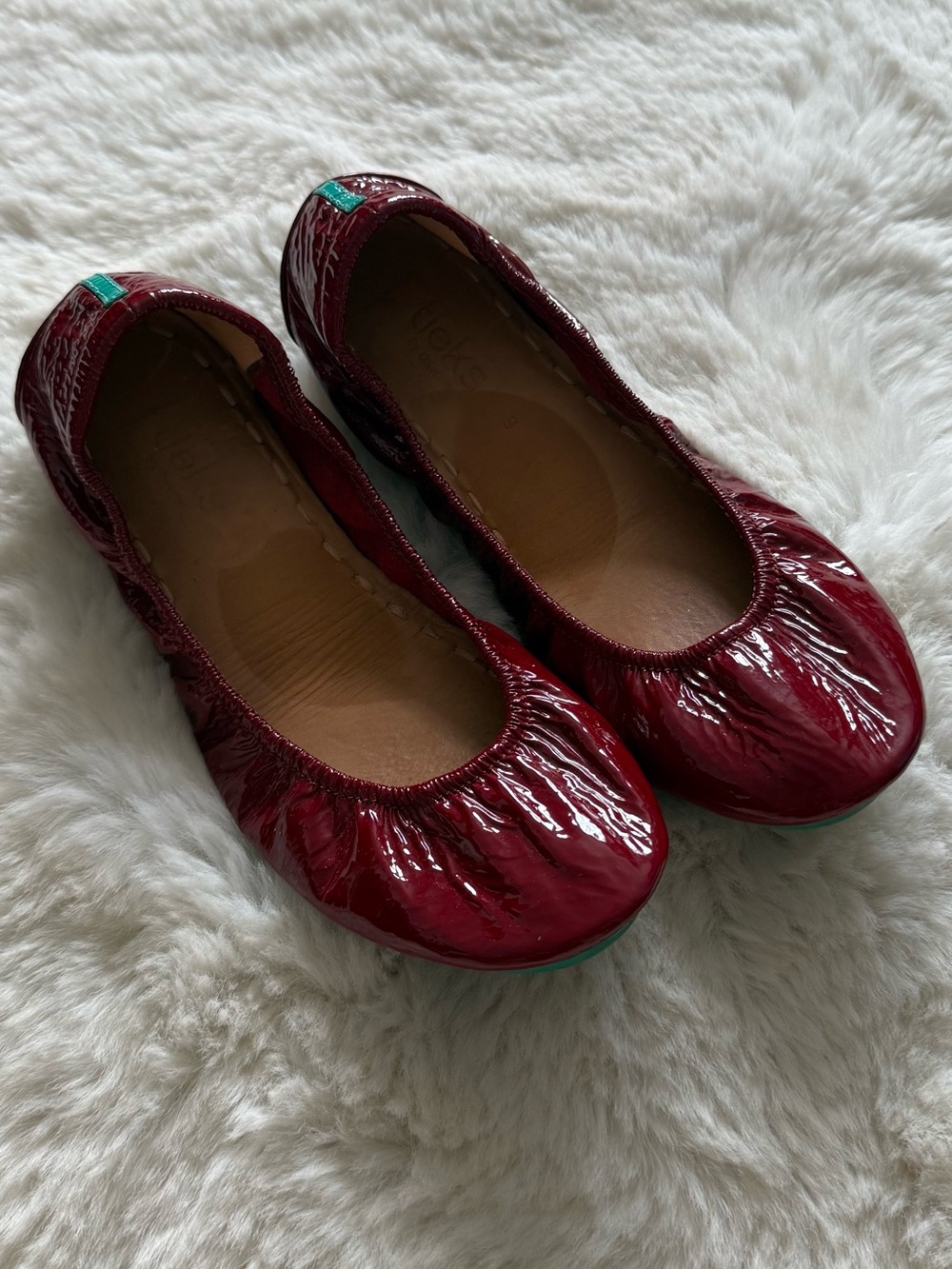 Tieks by Gavrieli Grained Patent Leather Flats Sz 9 Ruby Red Slip On Foldable